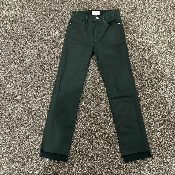 FRAME Le High Straight leg jeans | Raw Stagger Coated Jeans -green pine - Picture 2 of 14